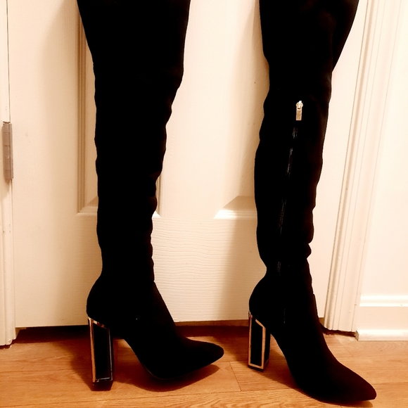 SOLD Bamboo Over The Knee Boots, Gold Lined Heel - Picture 2 of 16
